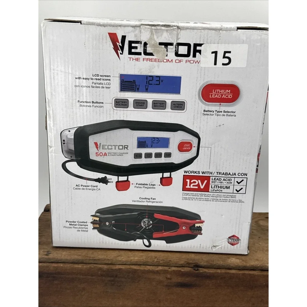 VECTOR VECBC50 12V 50/15/3 Amp Lithium / Lead Acid Battery Charger/Maintainer